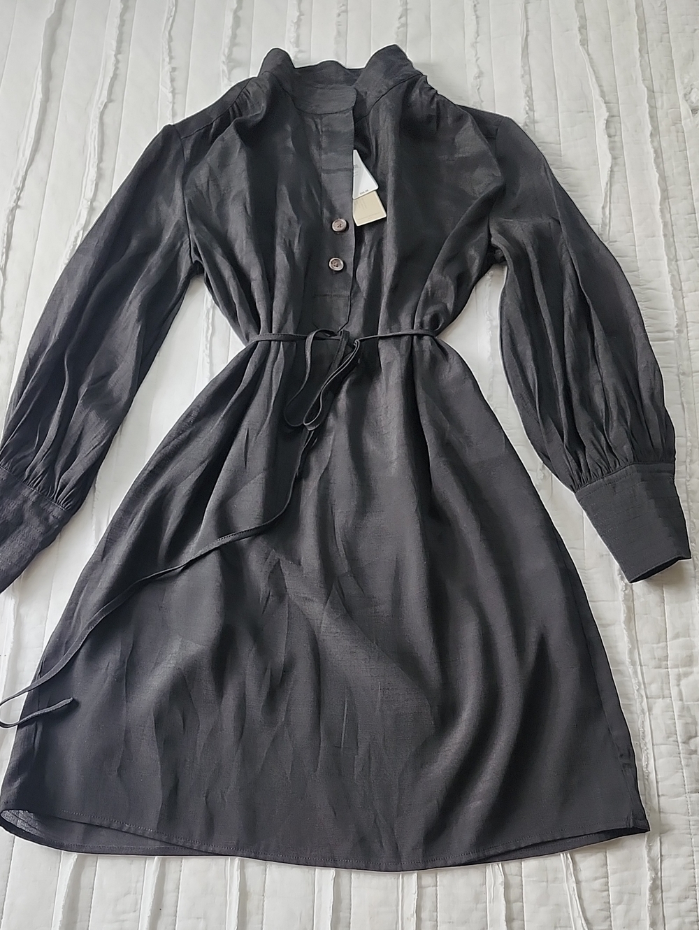 NWT Banana Republic Black Ramie Popover Shift Dress XXS Petite -No Slip Included - Picture 3 of 12